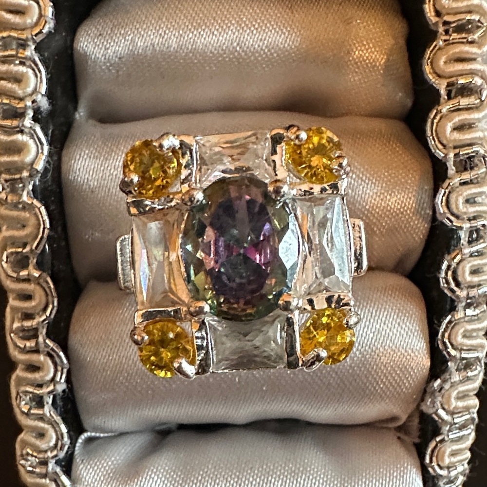 925 Elegant Silver Multicolor Gemstone Ring - image 1